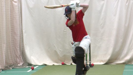 UKAF Women's Cricket Captain Connie Cant working hard in the nets