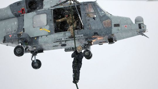 42 Commando fast roping from a Wildcat from 846 NAS in Norway