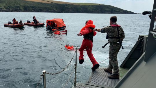 RAF aviators go through DSTO survival training drills at sea (Picture: BFBS)
