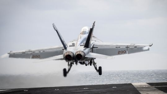 An F/A-18 Super Hornet launches from the USS Gerald R Ford, but when Donald Trump gets his way future launches will be done with steam (Picture: US Department of War)