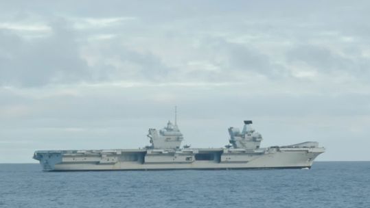 The 65,000-tonne aircraft carrier docked in Namsos, a town in Norway, to receive supplies (Picture: Forsvaret)
