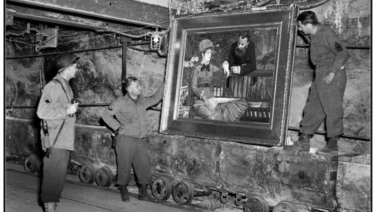 A painting by the French Impressionist Edouard Manet, titled "Dans la serre", discovered by American army GI’s in a vault at Merkers mine. Germany, 25 April 1945