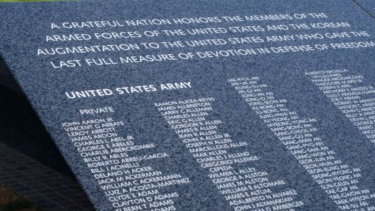 Korean War Memorial, Wall of Remembrance Containing Names of American and Korean Augmentation Forces Dead, Washington