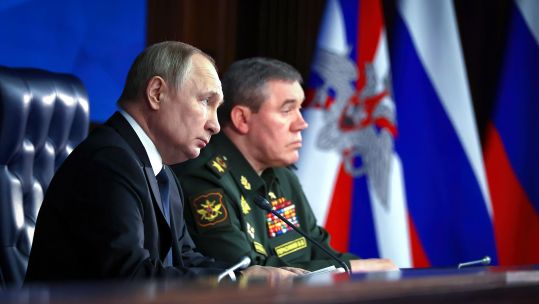 Russian President Vladimir Putin Vladimir Putin alongside General Staff of the Russian Armed Forces Valery Gerasimov
