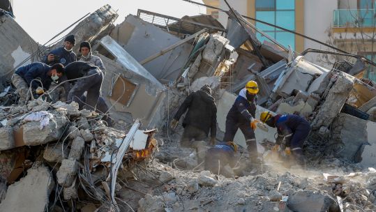 Rescue operation continues at the rubble of a collapsed building in Osmaniye in Turkey after an earthquake