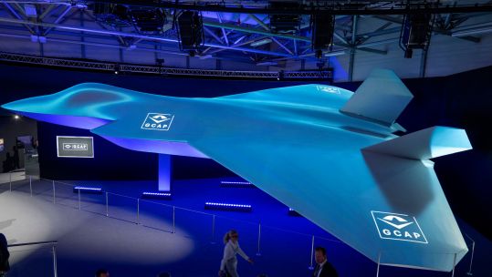 2XKA5TK A major exhibit on the BAE pavilion is the full scale mockup of GCAP, the Tempest fighter jet programme at the Farnborough Air Show 220724 CREDIT Alamy
