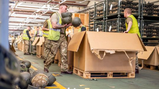 2nd Battalion The Royal Anglian Regiment pack helmets for packaging at MOD Donnington bound for Ukraine 31032022 CREDIT MOD CROWN COPYRIGHT.jpg
