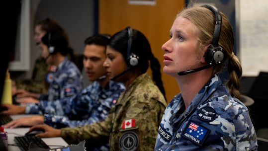 Members of the Australian and Canadian militaries on Exercise Virtual Flag at Kirtland Air Force Base (Picture US Air Force))