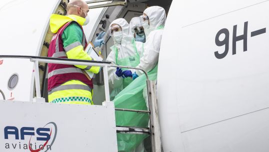 Medical Personnel from the Royal Air Force Tactical Medical Wing arrive at MOD Boscombe Down 