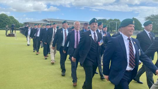 42 Commando Royal Marines Falklands Ceremony Parade March Veterans (Picture: BFBS).