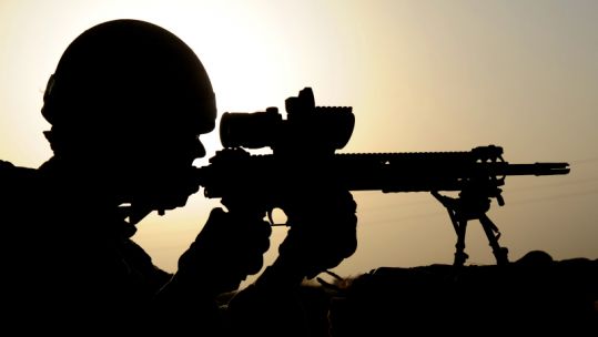 Silhouette of soldier in Afghanistan. Credit: Cpl Barry Lloyd, Crown Copyright
