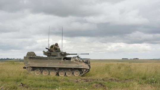 A Warrior on Salisbury Plain during Exercise Lion Strike 17062014 (Crown copyright).