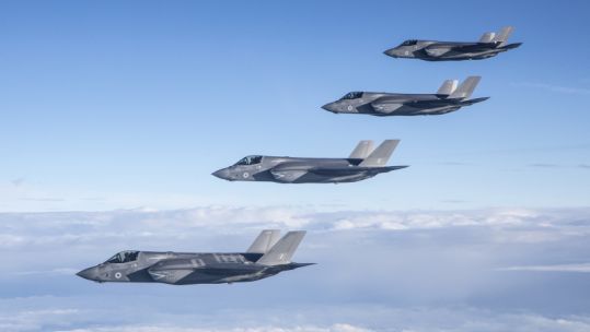  Britain’s new cutting-edge F-35B aircraft, flying over the UK in June 2018.