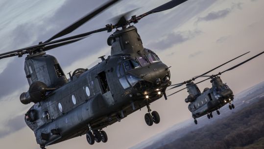  RAF Chinooks during Exercise Decisive Manoeuvre.