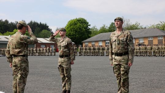 500 members of the 1st Battalion, Royal Yorkshire Regiment, have received service medals for a range of operations and military service 180524 CREDIT BFBS
