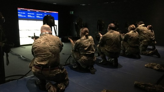 501 Squadron RAF Brize Norton Dismounted Close Combat Trainer DCCT Weapon Handling Skills Photo Jo Thoenes BFBS Brize Norton