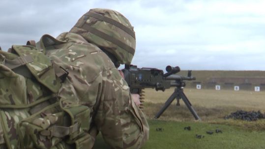 Reservist from the Royal Regiment of Scotland takes aim at the firing range.