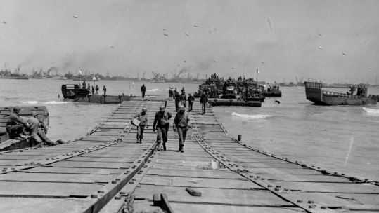 D-Day mulberry harbour. Credit US National Archives