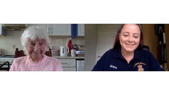 99-year-old Ethel Note and 27-year-old Grace Anderton on Zoom RBL phone buddies initiative 2 070920 CREDIT BFBS