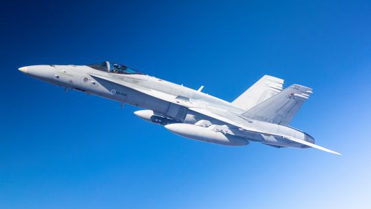 A Finnish F-18 flying next to Allies during Exercise Ramstein Alloy 22 (Picture: RAF).