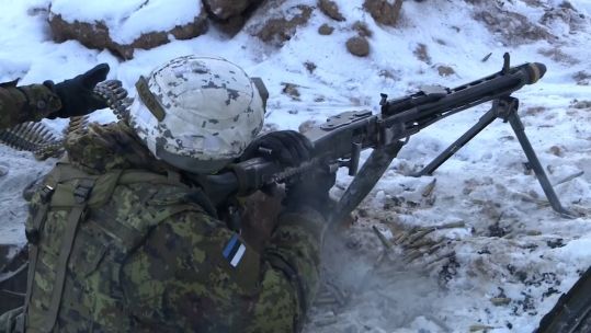 A Nato soldier trains on Exercise Winter Camp in Estonia.
