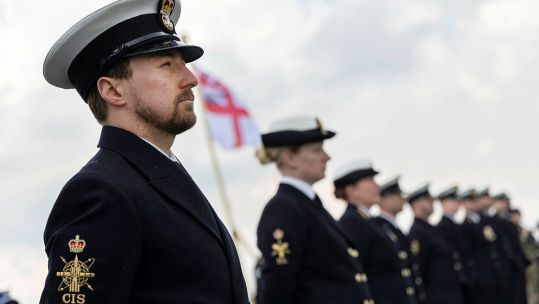 A Petty Officer looks on as HMS Kent sails as part of the Carrier Strike Group (CSG-21) deployment from HMNB Portsmouth 010521 CREDIT MOD