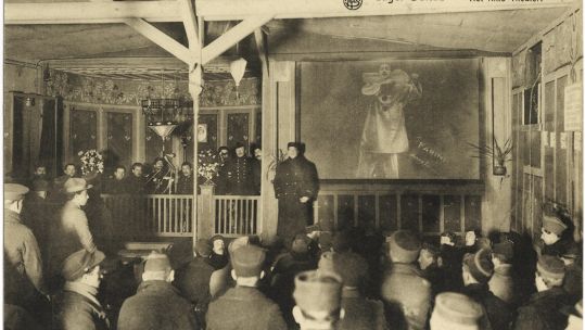 A Photo-postcard depicting the POW camp cinema at Soltau Germany c.1915-1918. Ern. Thill Simonisstraat
