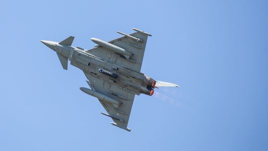 A Royal Air Force Typhoon of No. 6 Squadron operates over Kazla Ruda training ranges during Ex FURIOUS WOLF 050820 CREDIT MOD.jpg