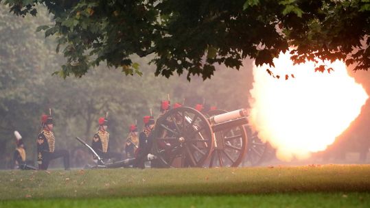 A Royal salute of 41 rounds fired by the King's Troop Royal Horse Artillery in Hyde Park following the Proclamation of King Charles III (Picture: MOD).