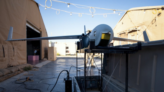 A Scan Eagle unmanned aerial vehicle drone system is prepared for launch at Al Asad, Iraq 04032020 CREDIT US Dept of Def.PNG