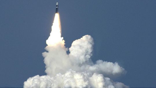 Library photo of a Trident test fire by HMS Vanguard in 2005