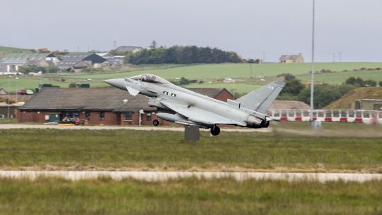 A Typhoon from 6 Squadron takes off from RAF Lossiemouth to deploy for Arctic Challenge (Picture: RAF).