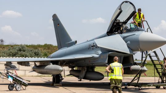 A Typhoon jet of the German Air Force in Romania as part of a cooperative exercise with the RAF (Picture: RAF).