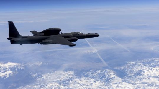 A U-2 Dragon Lady flies above the Sierra Nevada Mountain Range, California