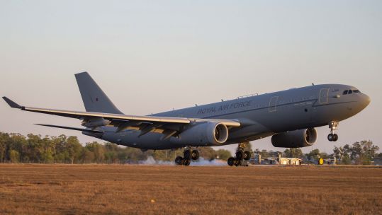 A Voyager air-air refuelling tanker from RAF Brize Norton arrived in Australia for exercise