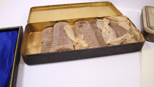 A century-old chocolate bar found in a tin once belonging to a First World War hero PICTURE: CJM HANDOUT