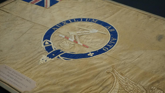 A close up of Vice-Admiral Sir Henry Kellett's polar sledge flag Credit NMRN