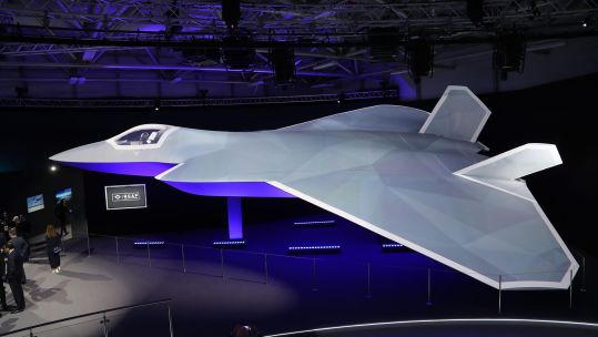 A full-scale mock-up of the GCAP Tempest, the RAF's new sixth-generation stealth fighter Alamy NO REUSE