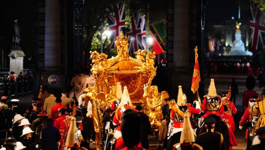 A night time rehearsal in central London featuring Royal State Coaches for the coronation of King Charles III 03052023 NO REUSE CREDIT PA WIRE, PA IMAGES