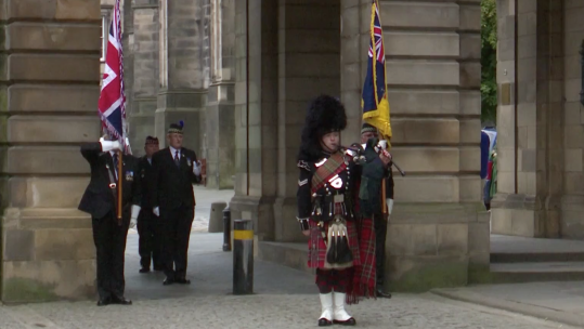 A piper from the Scots Guards in Edinburgh leads Armed Forces Week launch celebrations in Scotland 220620 CREDIT BFBS