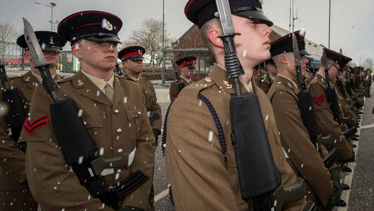 A very cold start to the day at Harrogate before the Junior Soldiers Graduation Parade 150218 CREDIT MOD
