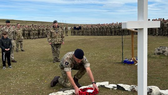 A wreath is laid at a memorial in the Falklands as part of Armistice Day.