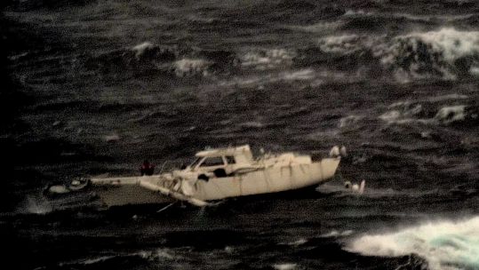 A yacht stranded after Atlantic storm damage later rescued by RAF aircraft (Picture: RAF).