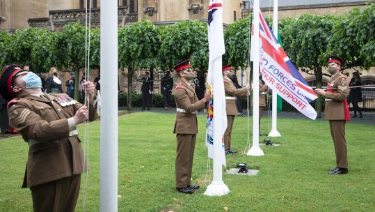 Flag raising ceremony in Westminster marks Armed Forces Week (Picture: MOD).