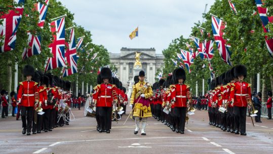 The Band of The Grenadier Guards, marching down the Mall at the start of The Queen’s Birthday Parade in 2019 (Picture: MOD).