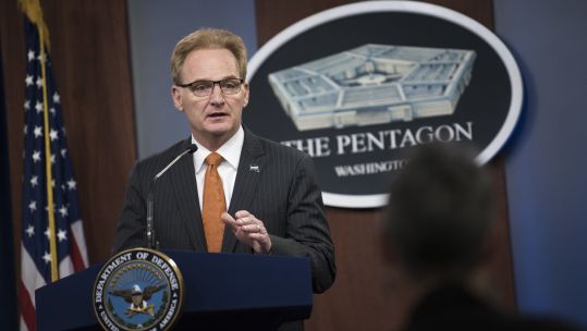 Cover image: Thomas Modly during a Pentagon press briefing last week (Picture: US Department of Defense).