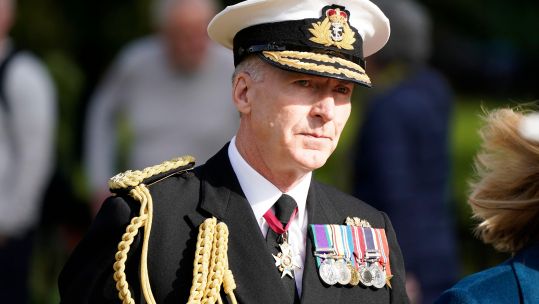 Admiral Sir Tony Radakin arrives at Winchester Cathedral in Hampshire for the funeral of Major General Matthew Holmes 131021 CREDIT PA ALAMY.jpg