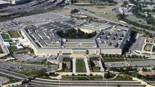 Aerial of Pentagon building in United States