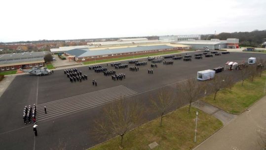 Aerial shot of HMS Sultan's parade ground with 602 personnel mustered DATE UNKNOWN CREDIT Royal Navy.jpg