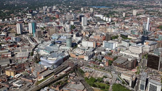 Aerial view of Birmingham city centre and Bullring UK